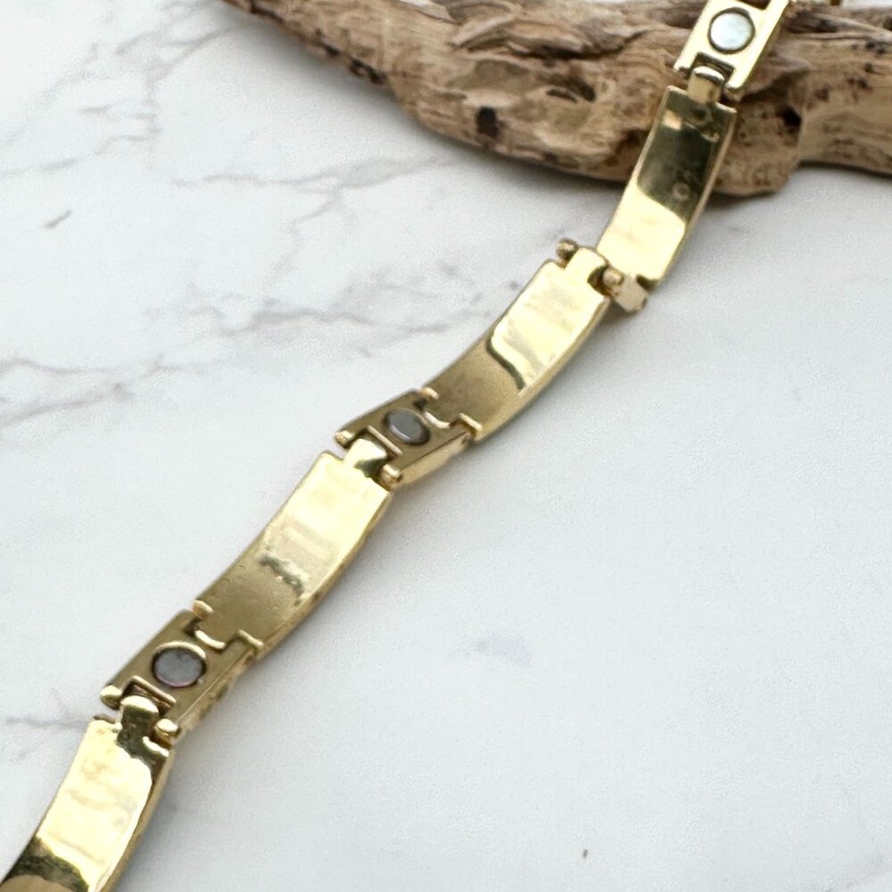 Chinese Style Magnetic Goodluck Bracelet 7" Long With Multicolor Gemstone Inlays - Picture 6 of 7